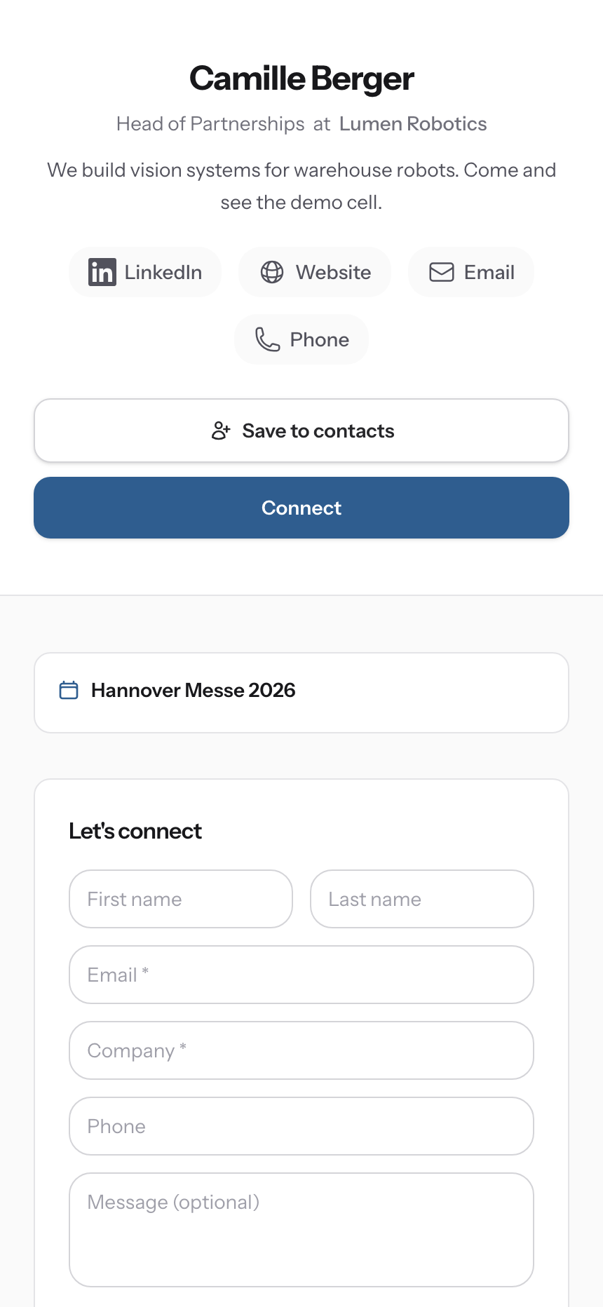 The page that opens on the visitor’s phone
