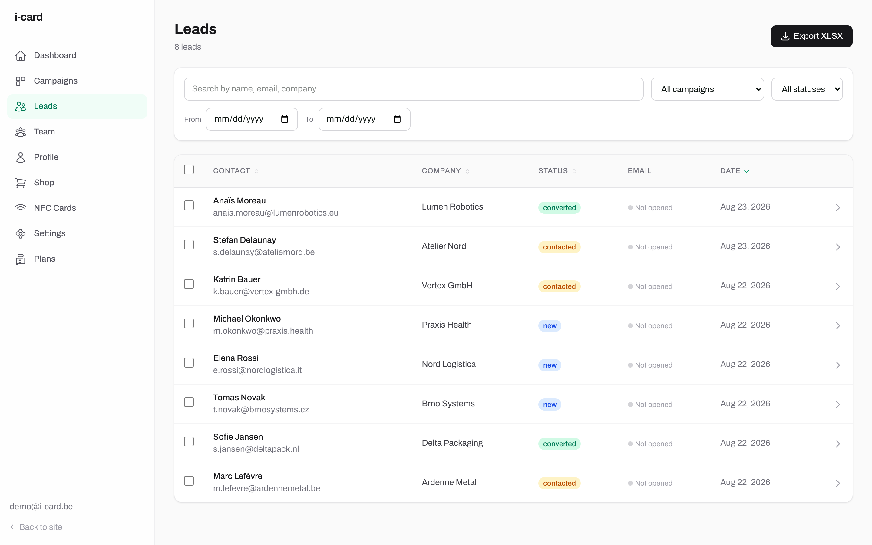 Every contact, timestamped and searchable