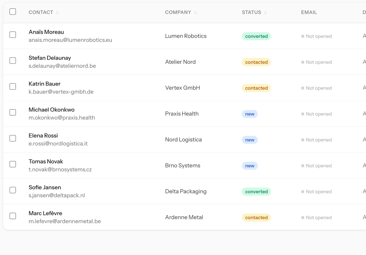 The contact list of one fair in LeadShake